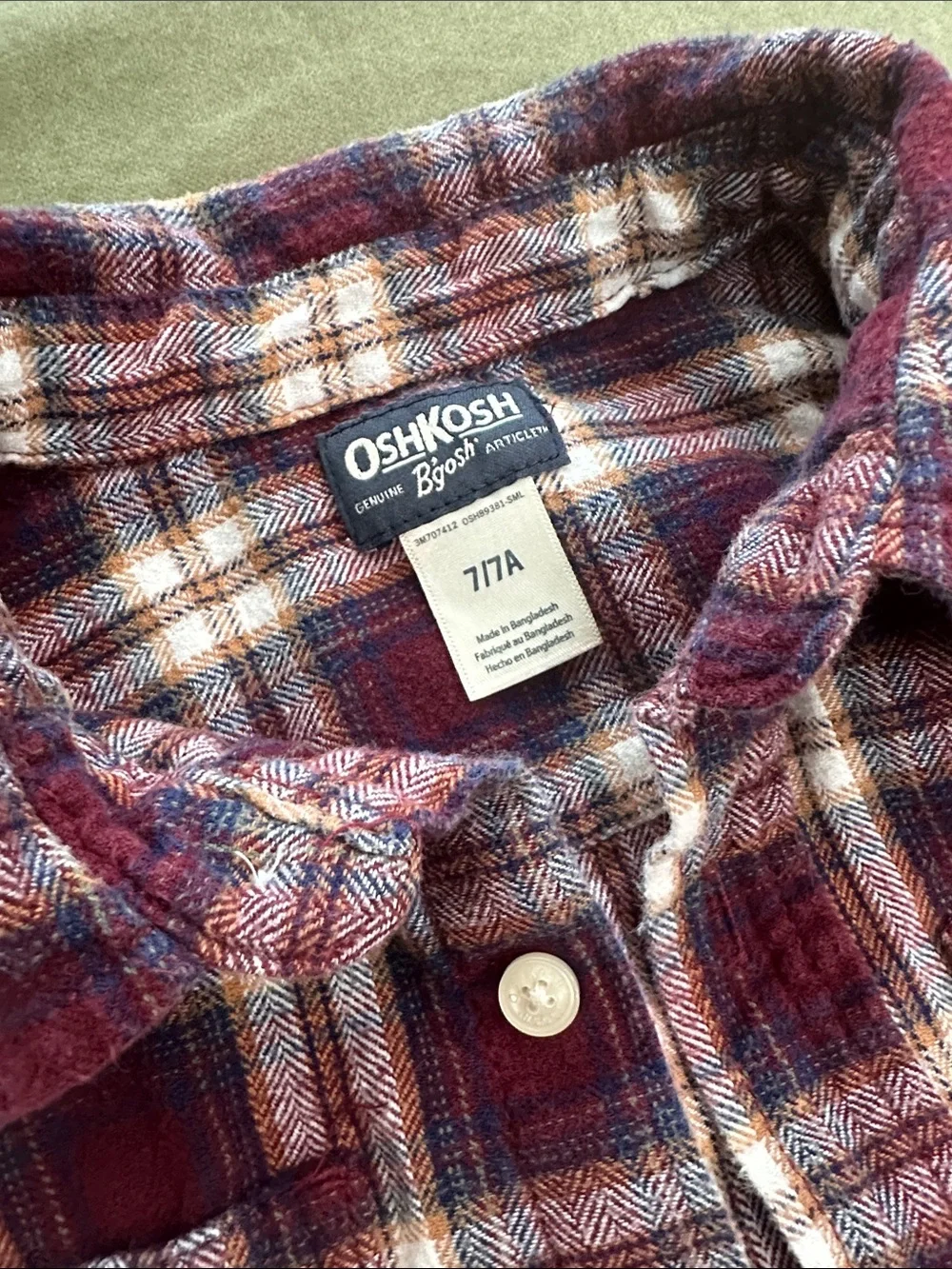 OshKosh B'gosh Maroon and Cream Plaid Button-Down Shirt